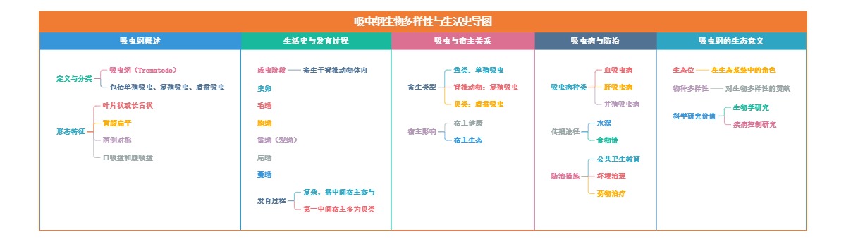 吸虫纲生物多样性与生活史导图
