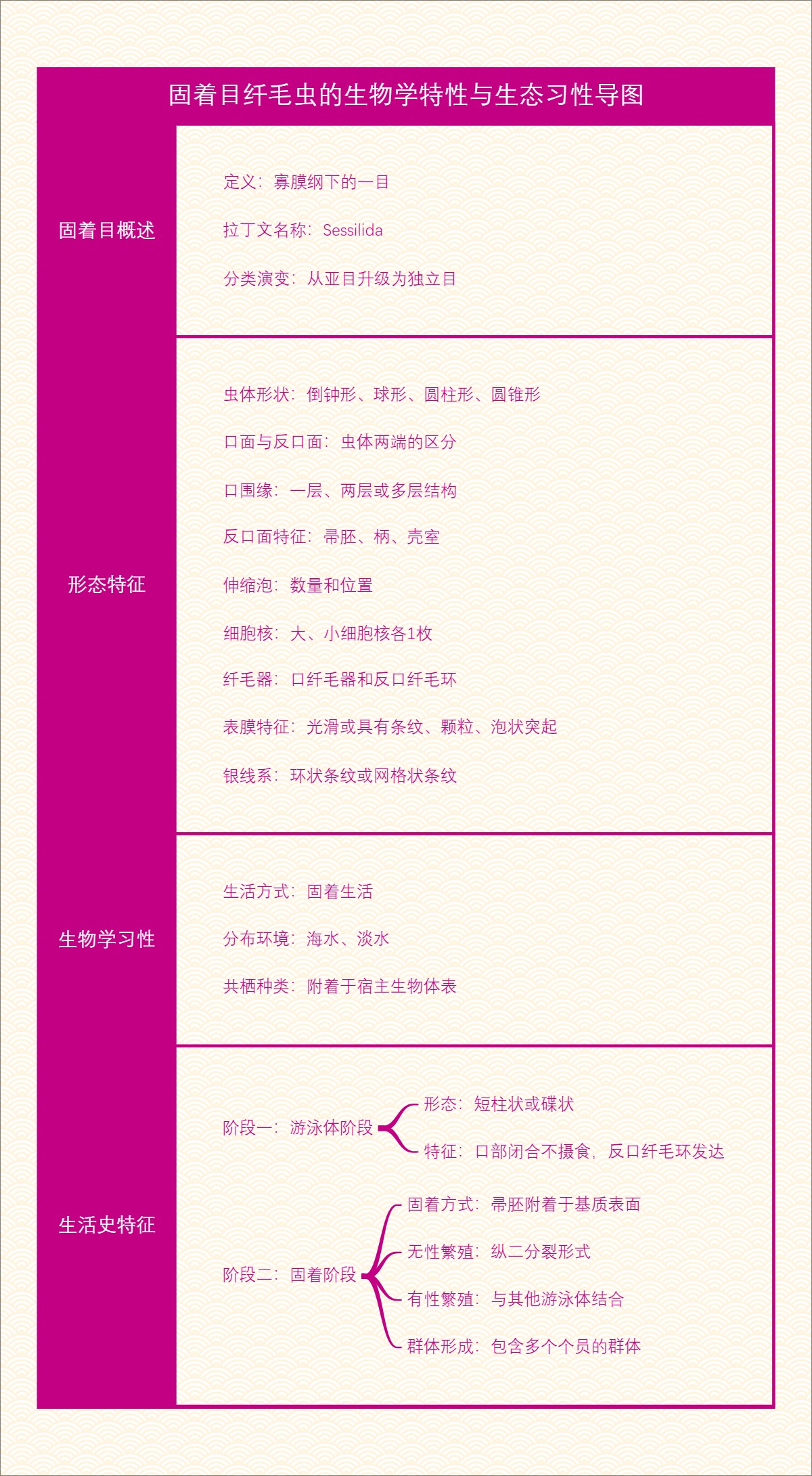 固着目纤毛虫的生物学特性与生态习性导图